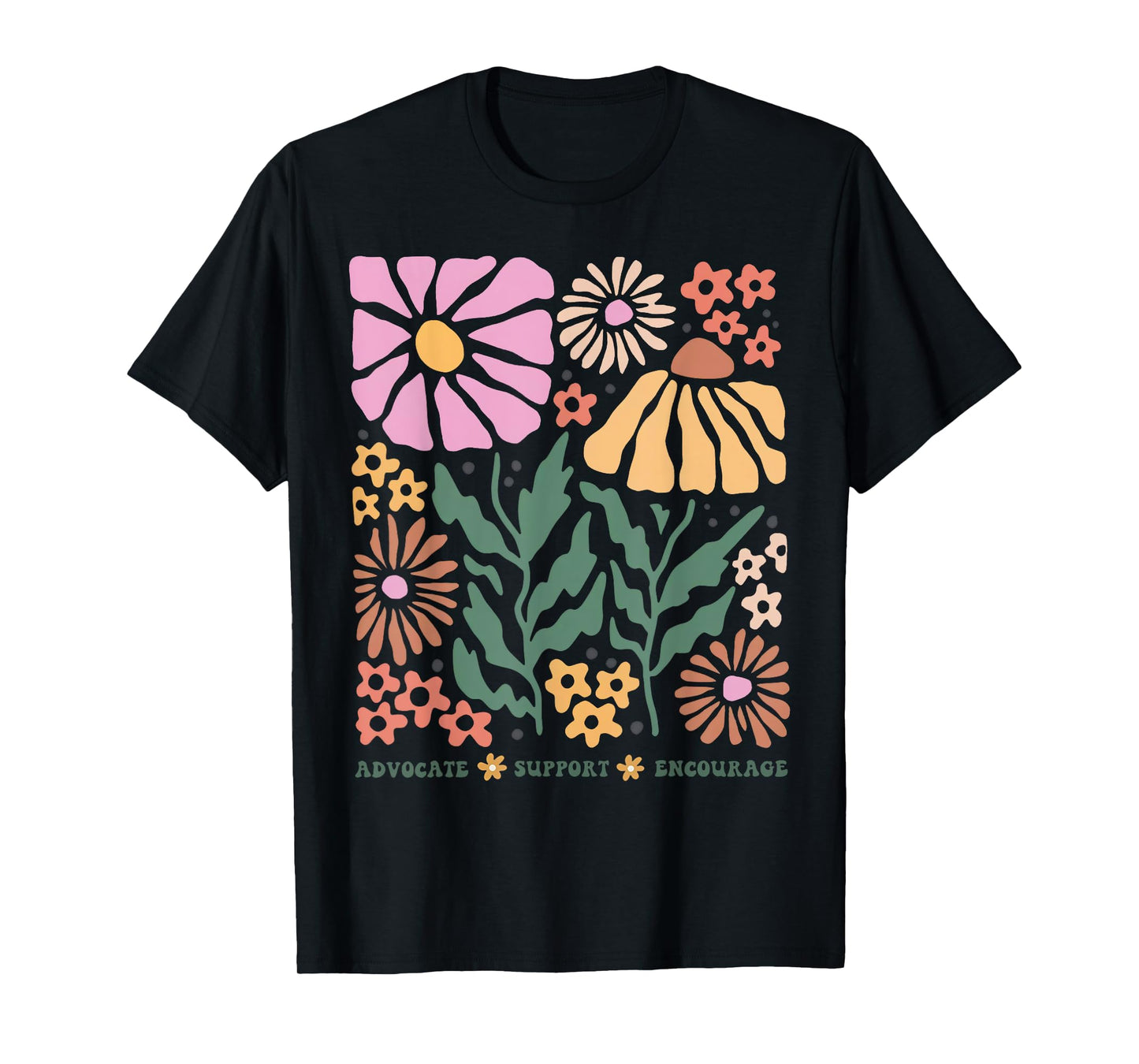Boho Wildflowers Doula Postpartum Advocate Support Encourage T-Shirt