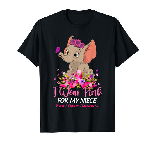Breast Cancer Awareness Elephant I Wear Pink For My Niece T-Shirt