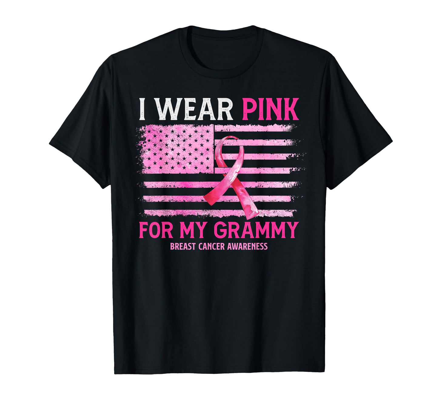I Wear Pink For My Grammy Breast Cancer American Flag T-Shirt