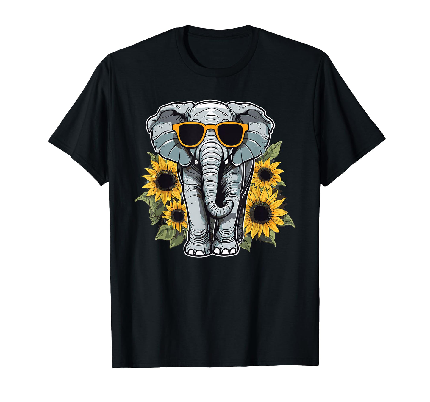 Elephant with Sunglasses and Sunflowers T-Shirt