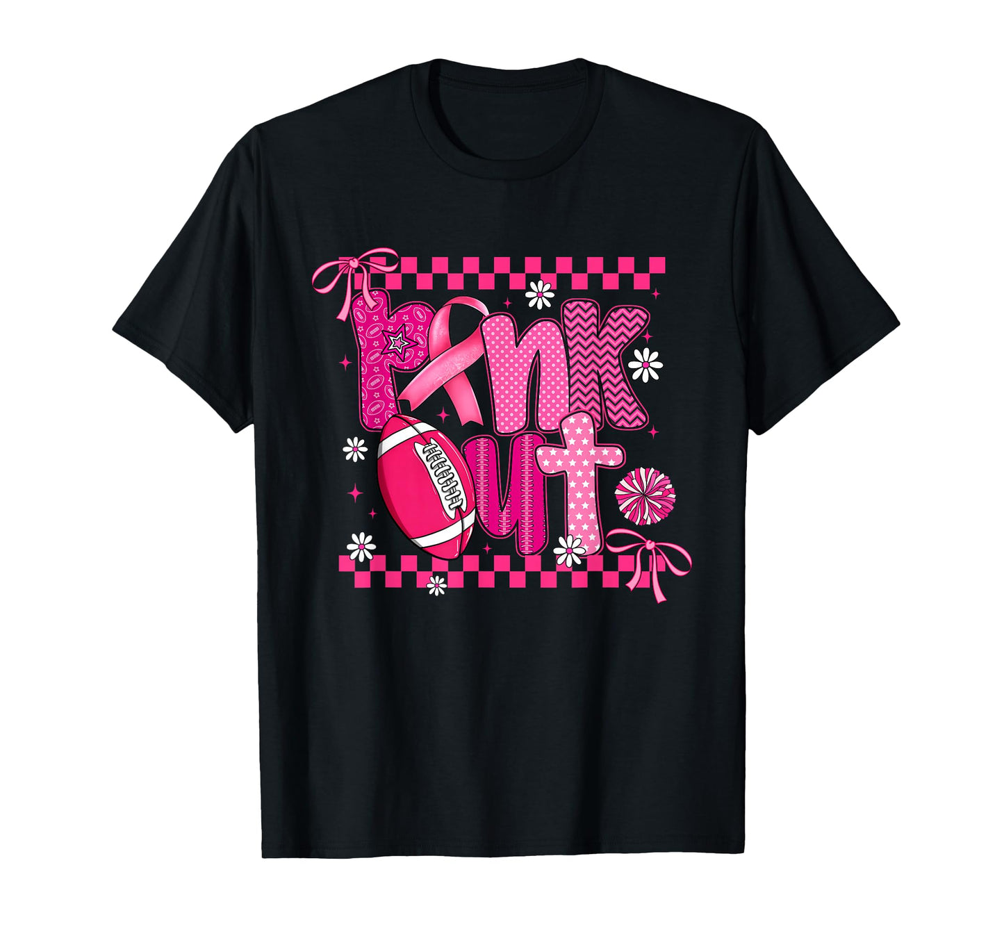 Breast Cancer Shirt Womens Pink Out Football Bow Coquette T-Shirt