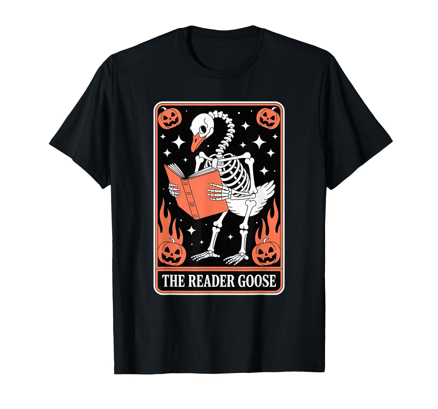 Skeleton Reading Goose Halloween Design for Book Lovers T-Shirt