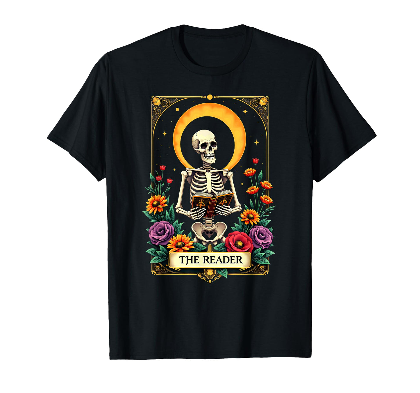 Tarot Card Skeleton Reading Book Librarian The Reader T-Shirt