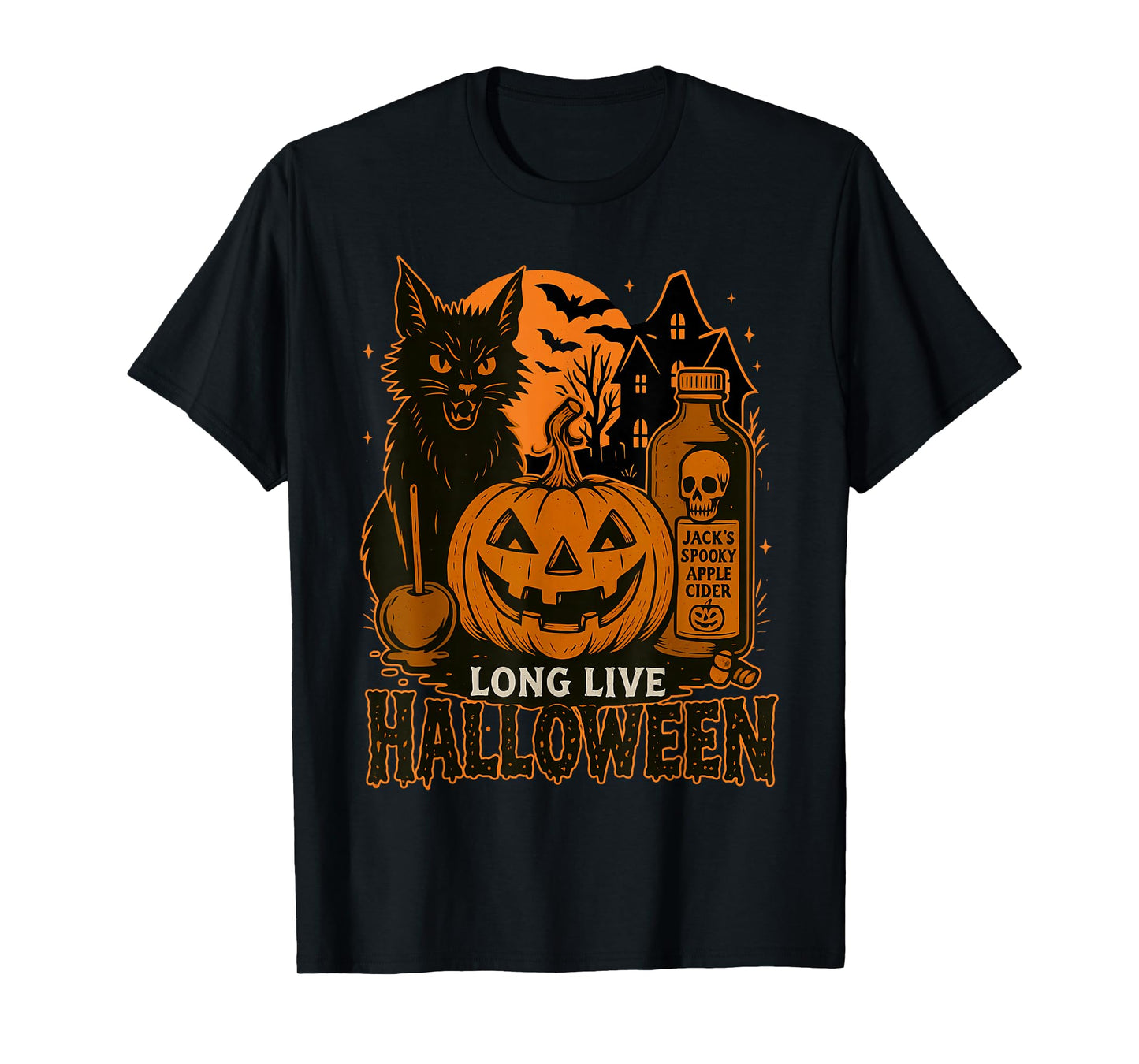 Long Live Halloween - Spooky Black Cat Halloween Cat Lover T-Shirt