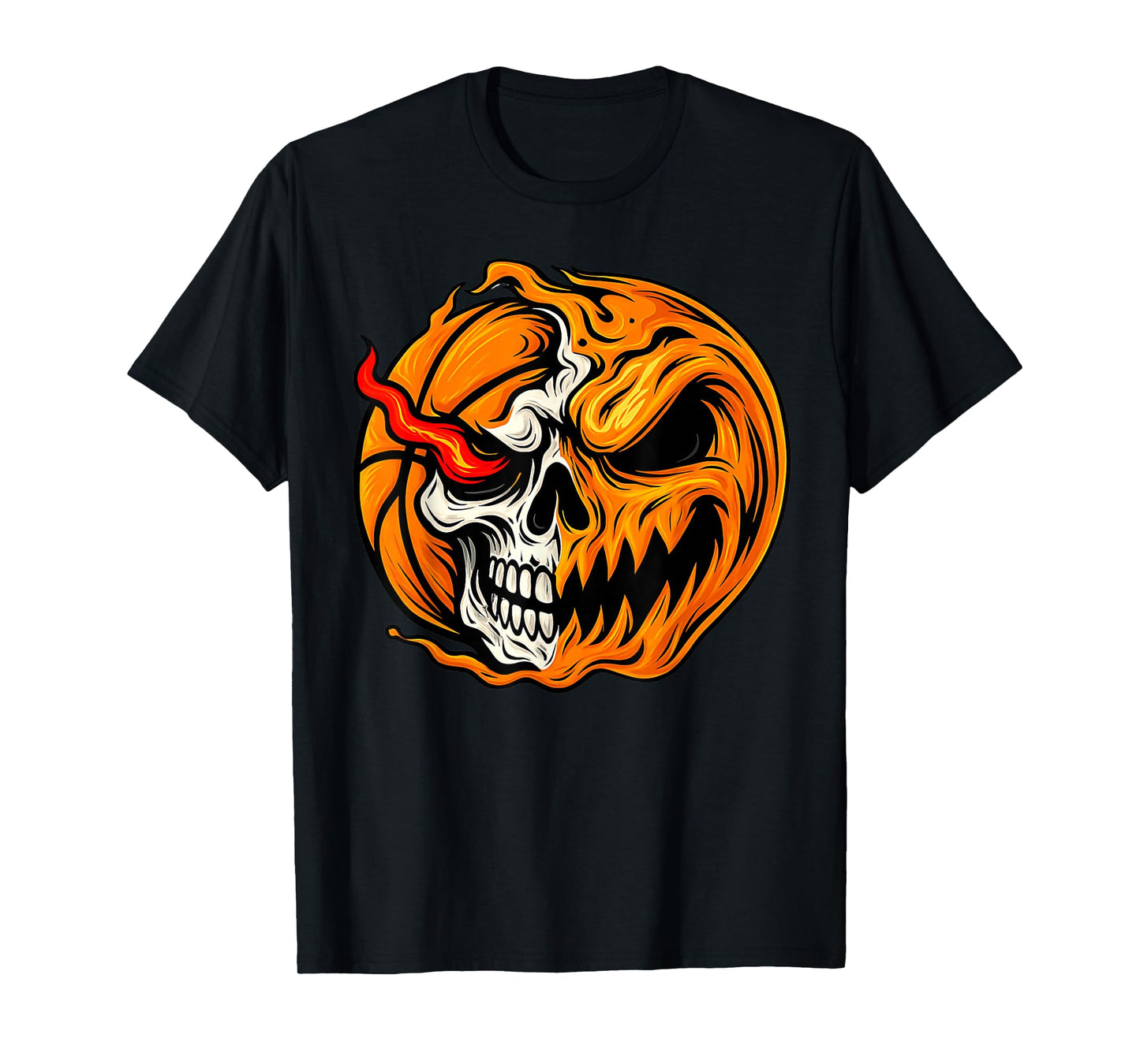 Pumpkin Skull Skeleton Spooky Basketball Player Halloween T-Shirt