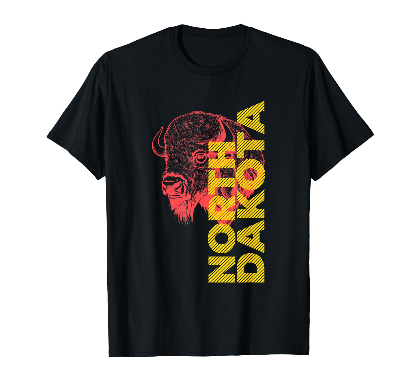 Vintage Bison Head Graphic With North Dakota Lettering T-Shirt