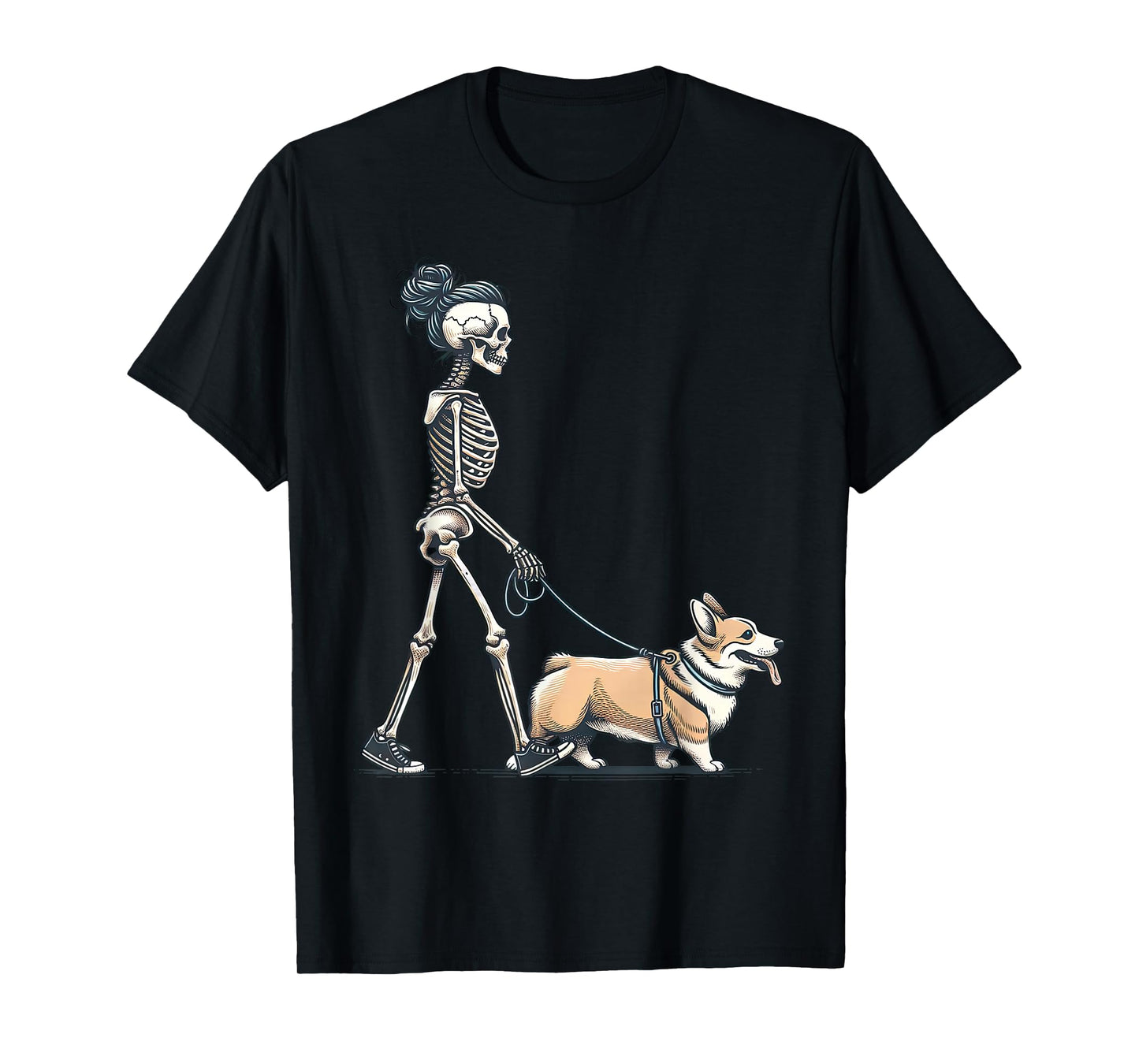 Retro Skeleton Mom Walking Corgi Dog Halloween Puppy Lover T-Shirt