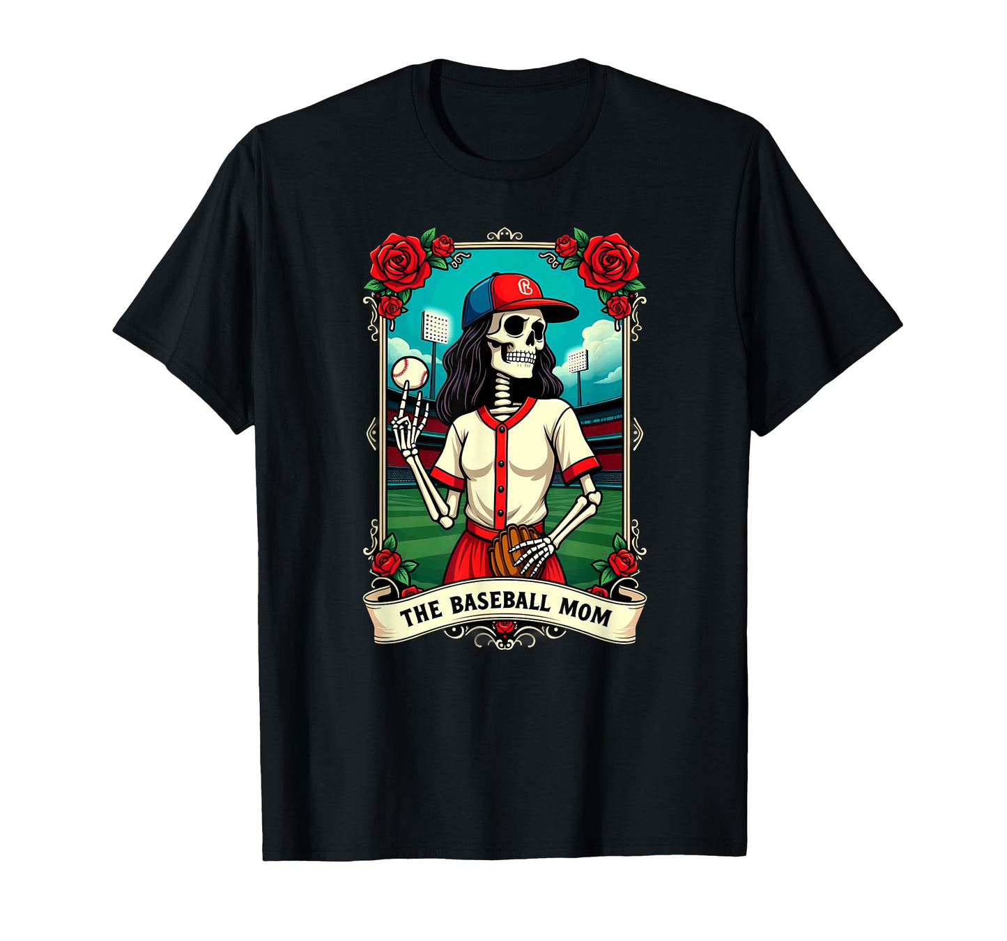 Gothic Tarot Card Baseball Mom Skeleton T-Shirt