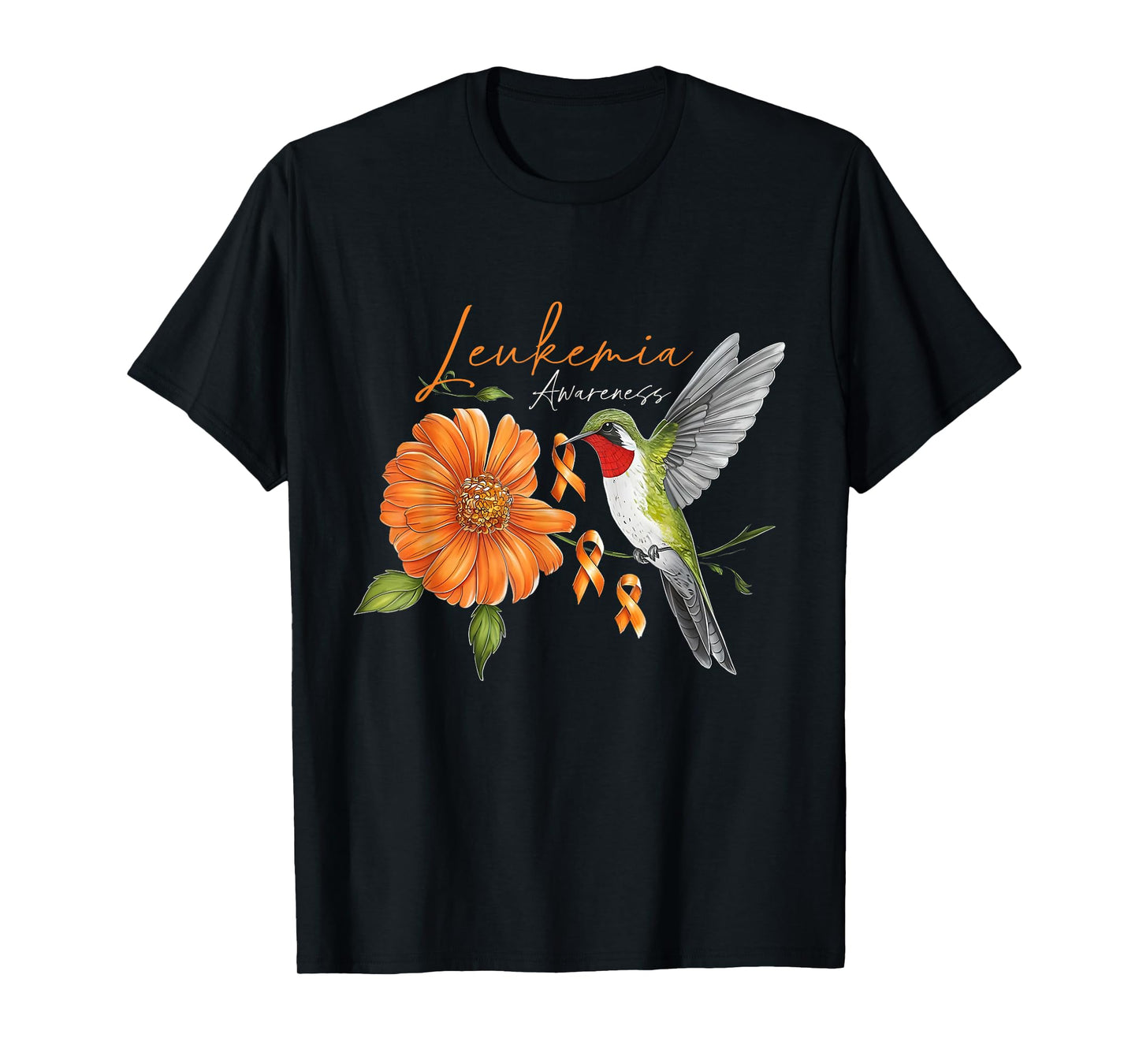 Hummingbird Orange Ribbon Sunflower Daisy Leukemia Awareness T-Shirt
