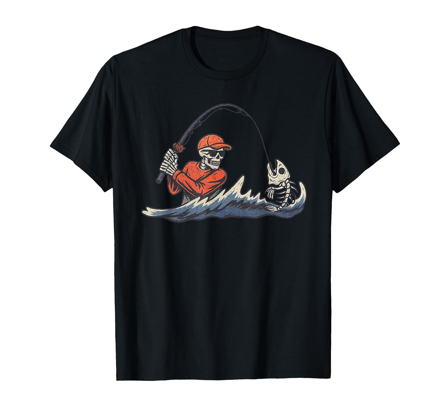 Vintage Halloween Skeleton Fishing Funny Spooky Costume T-Shirt