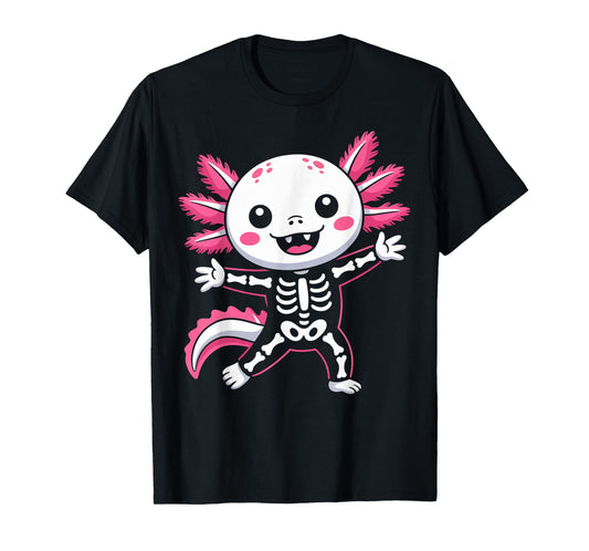 Cute Axolotl Skeleton Costume Kawaii Halloween T-Shirt