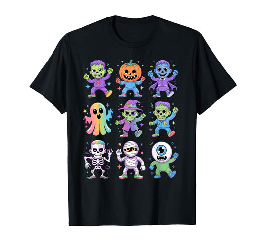 Cute Halloween Monsters Colorful Boys Skeleton Zombie Scary T-Shirt