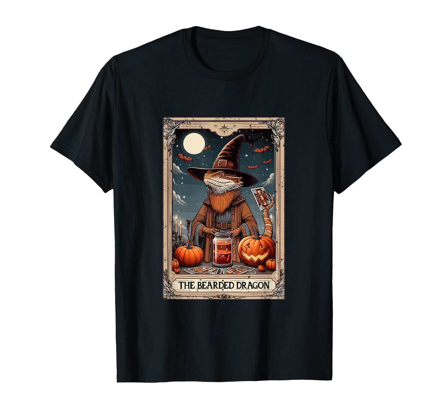 The Bearded Dragon Halloween Witch Cute Tarot Card Lover T-Shirt
