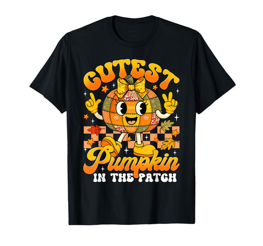 Autumn Patchwork Cutest Pumpkin in The Patch Halloween Girls T-Shirt