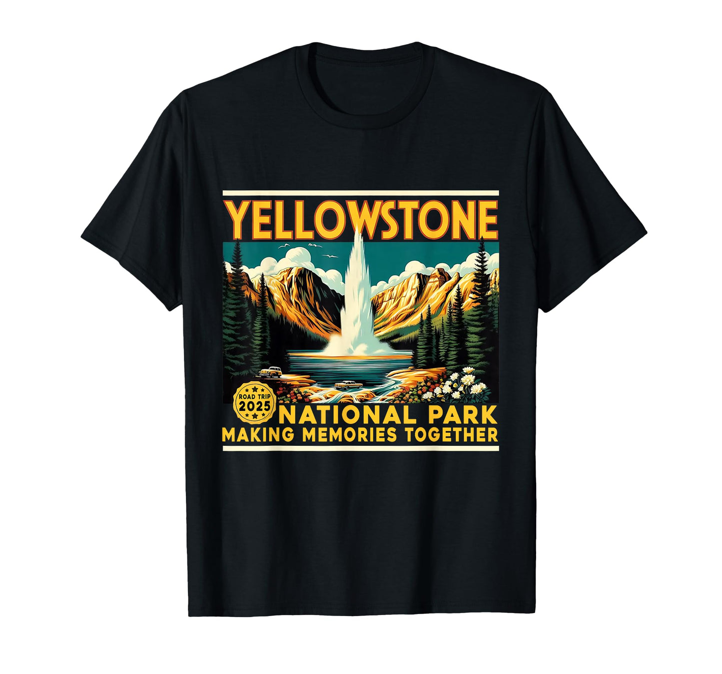 Yellowstone Road Trip 2025 Retro Travel Family Matching T-Shirt