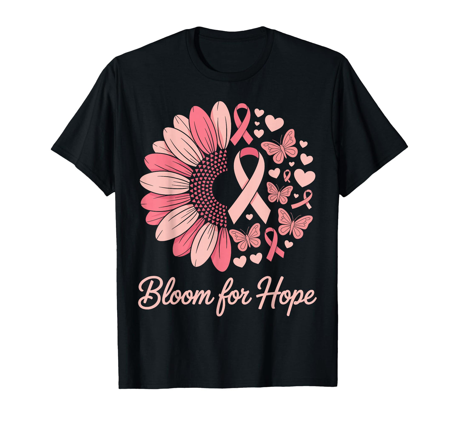 Bloom for Hope Pink Ribbon Sunflower Breast Cancer Support T-Shirt