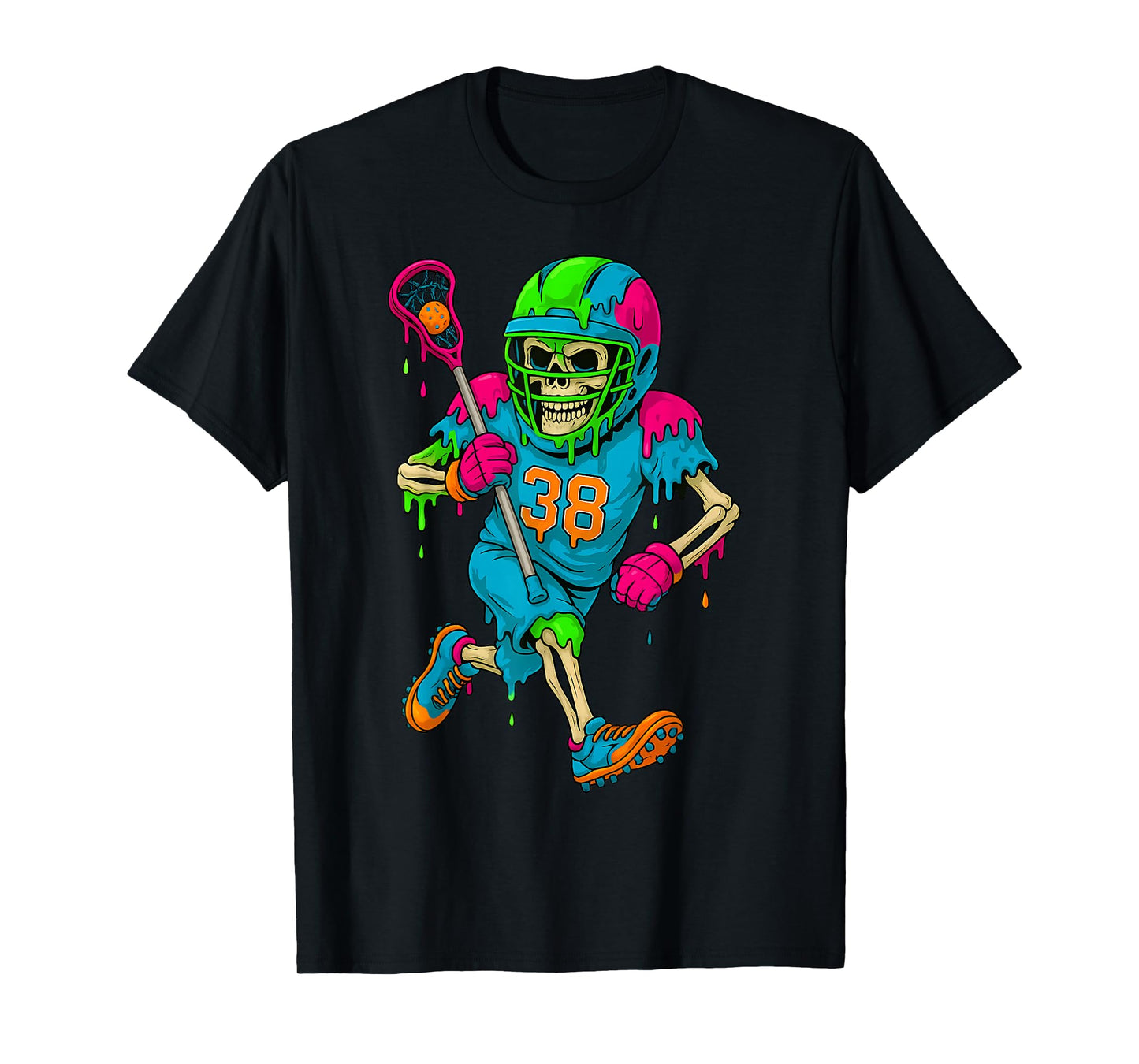 Colorful Skeleton Lacrosse Ice Cream Drip Player T-Shirt