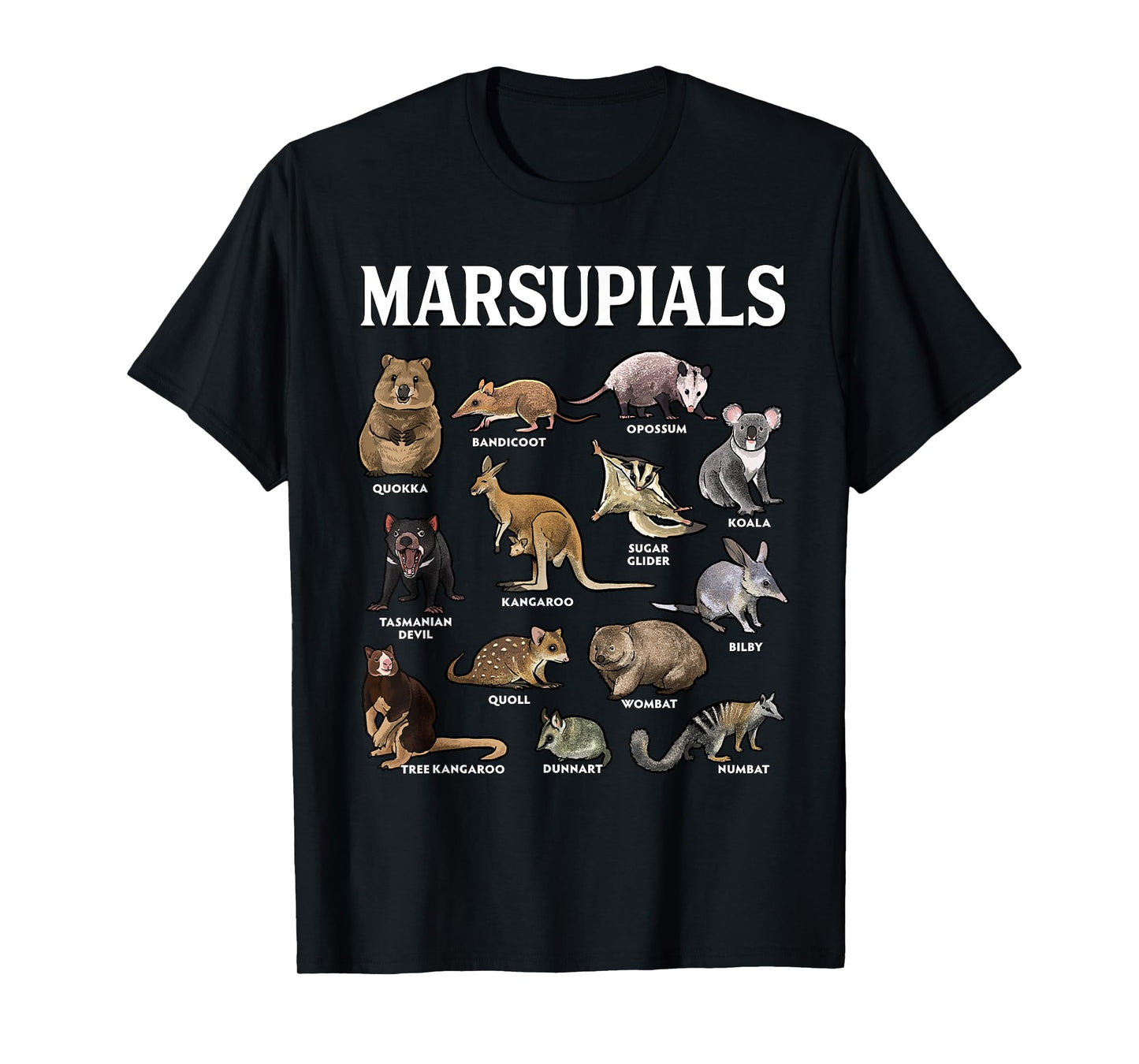 Marsupials Animal Chart Cute Wildlife Species from the World T-Shirt