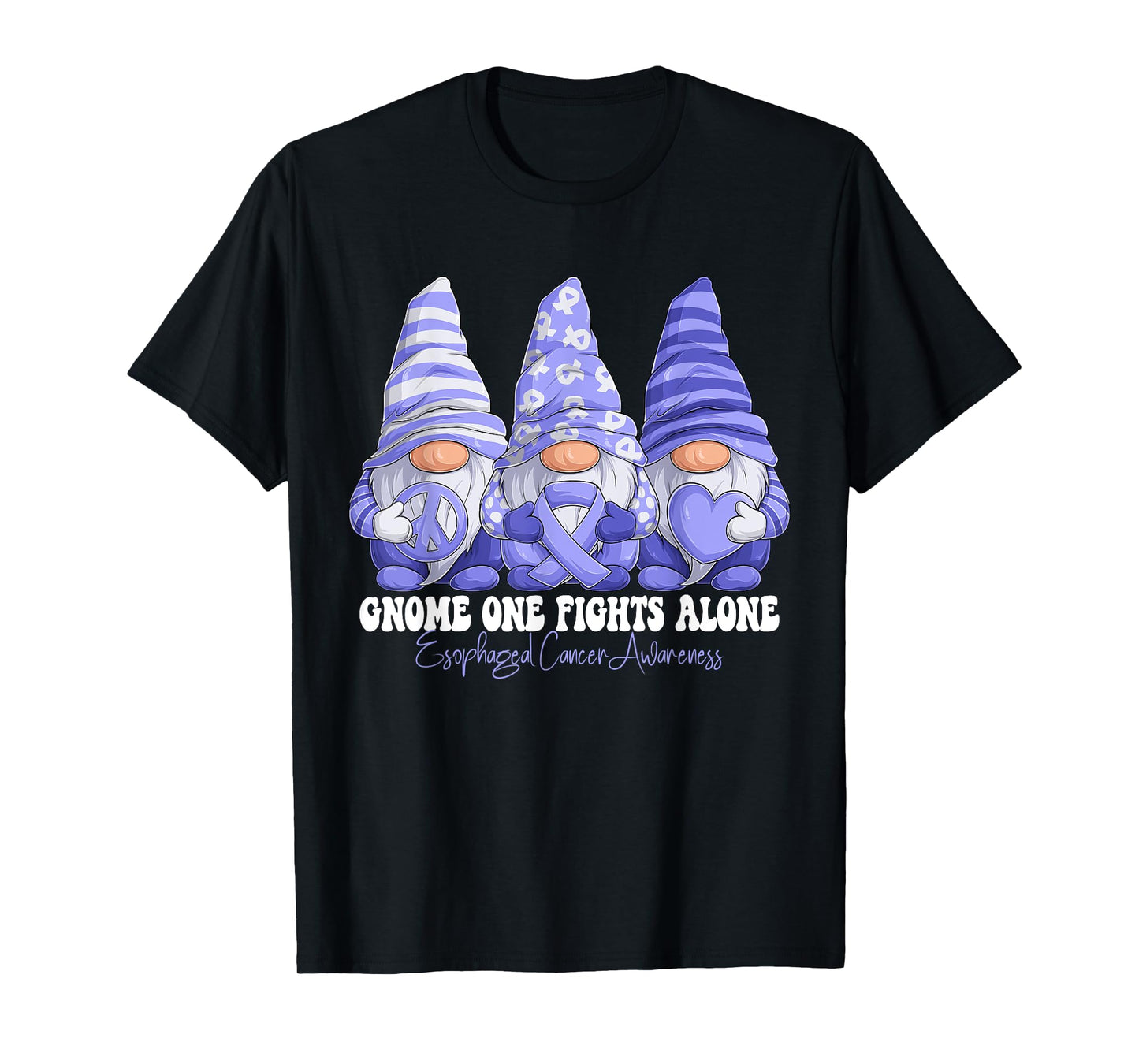 Esophageal Cancer Awareness Month Periwinkle Ribbon Gnomies T-Shirt