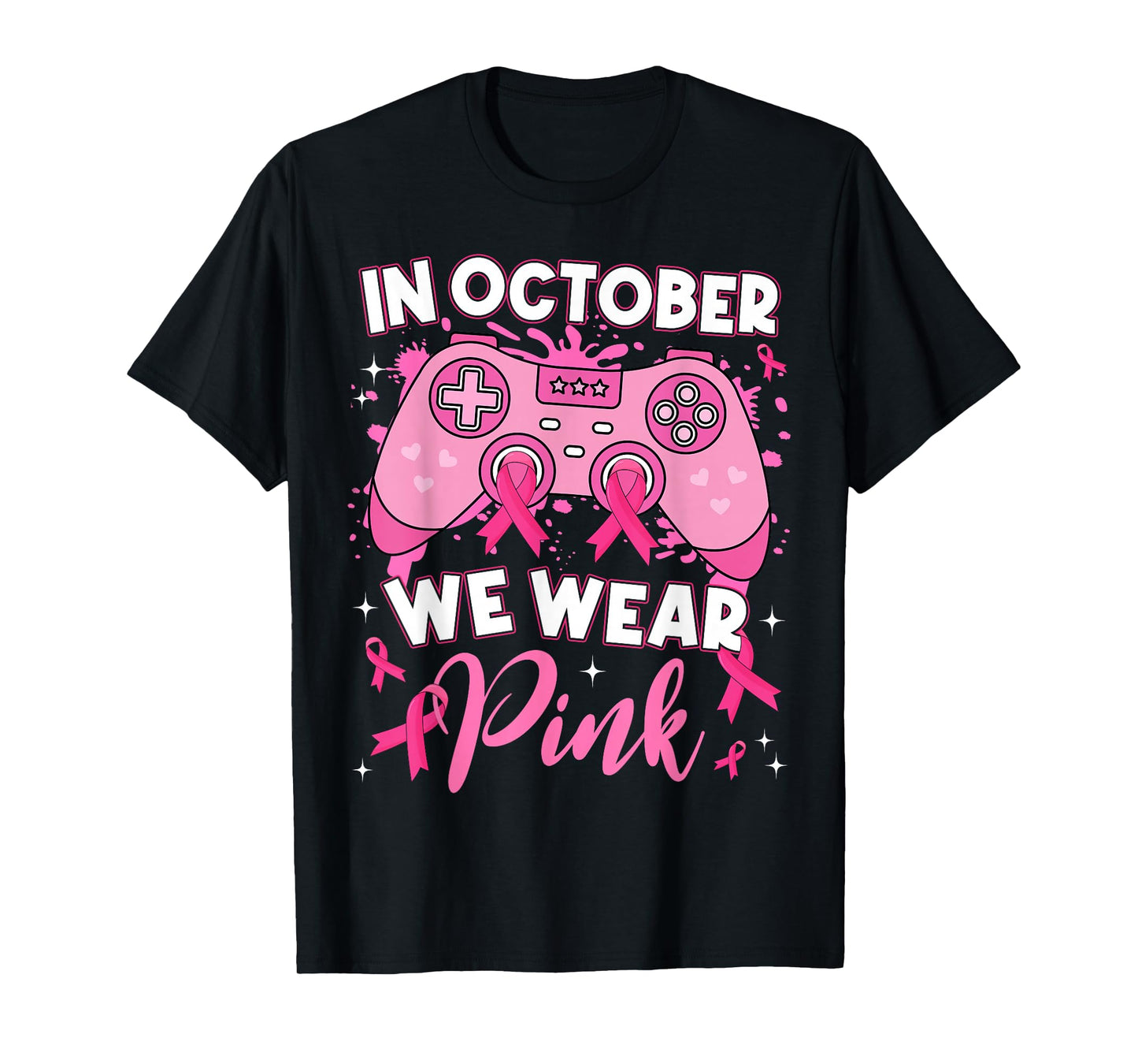 Gamer Gaming In October We Wear Pink Breast Cancer Boys Kids T-Shirt