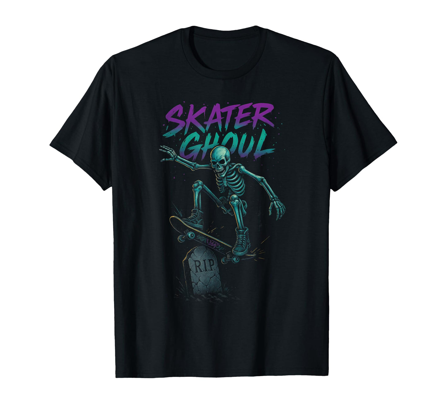 Skater Ghoul - Skeleton Skateboard Punk Halloween Tombstone T-Shirt