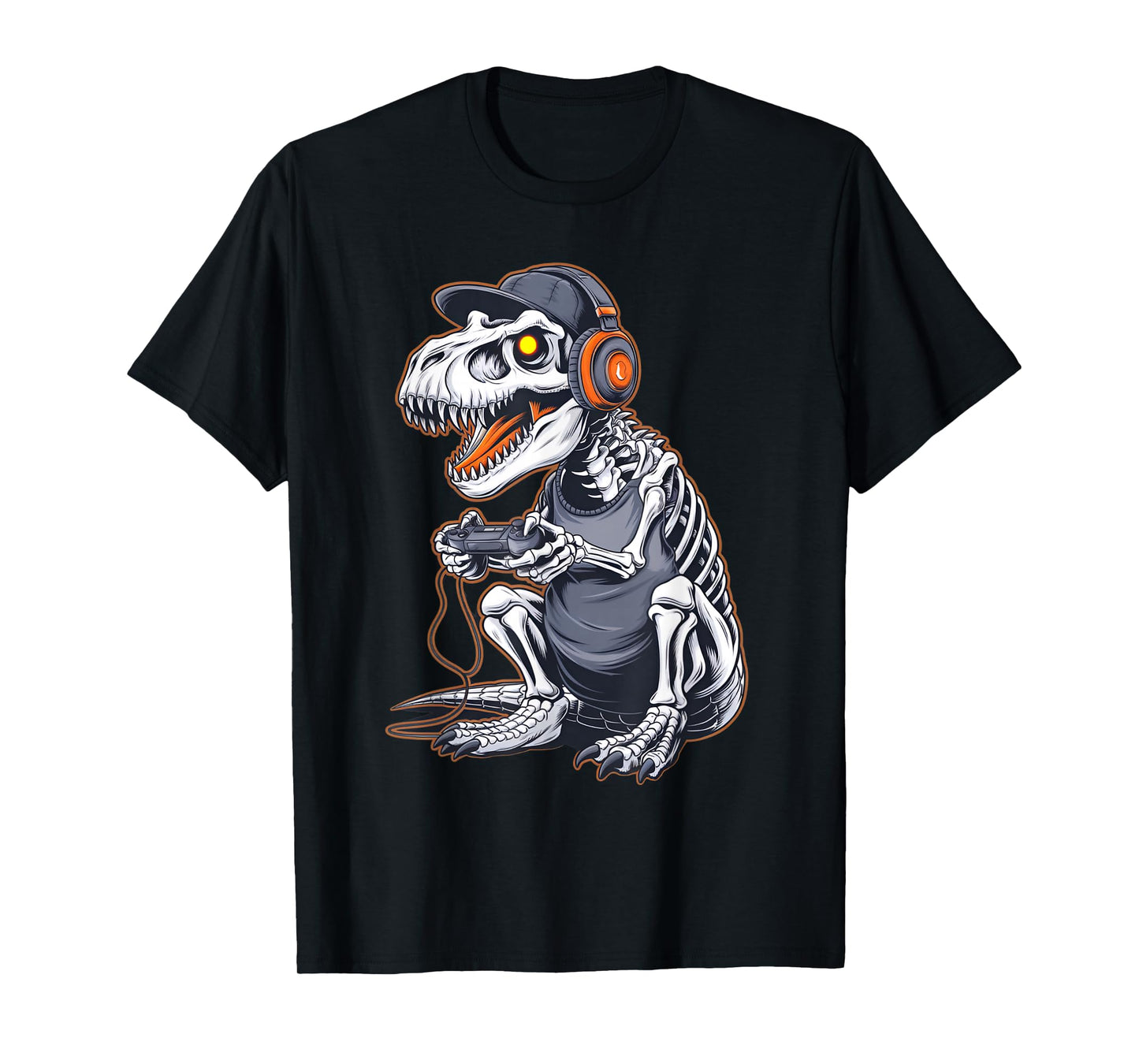 Halloween Skeleton Gamer Video Gaming T-Rex Dinosaur Gaming T-Shirt