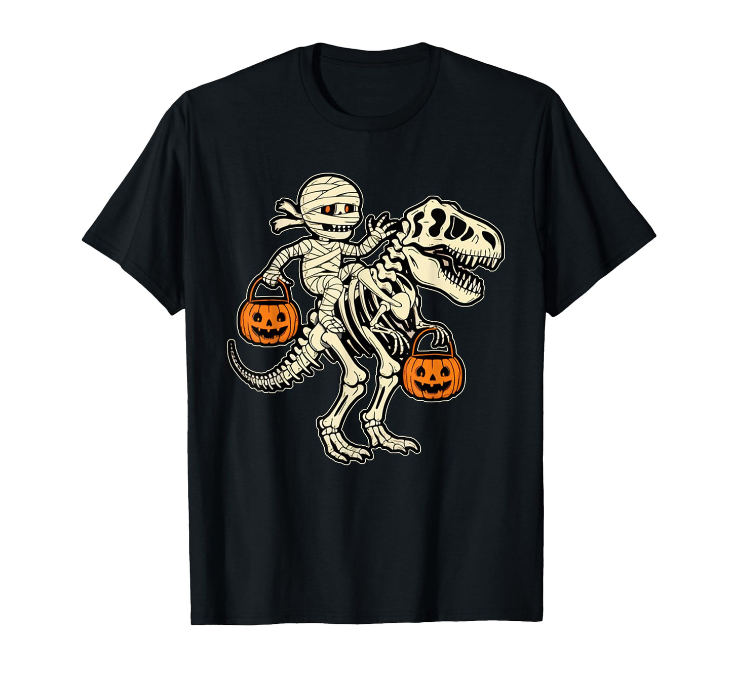 Mummy Skeleton Riding Dinosaur T Rex Kids Boys Men Halloween T-Shirt