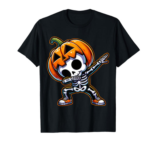 Dabbing Halloween Skeleton Boys Trick Treat Funny Pumpkin T-Shirt