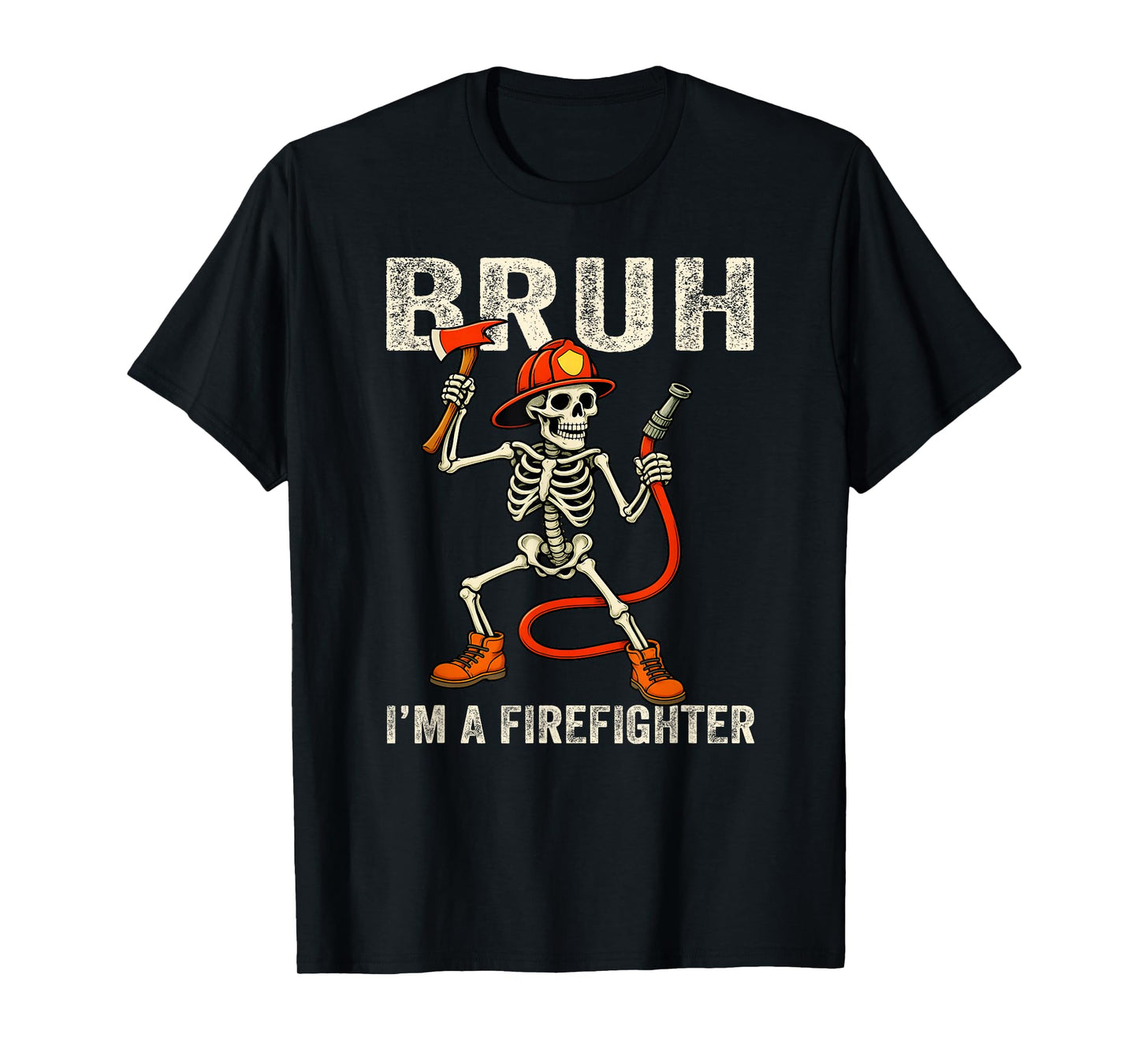 Skeleton Bruh I'm A Firefighter Costume Funny Halloween T-Shirt