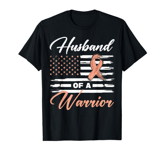 Husband Of A Warrior USA Flag Endometrial Cancer Awareness T-Shirt for Women Kids Men