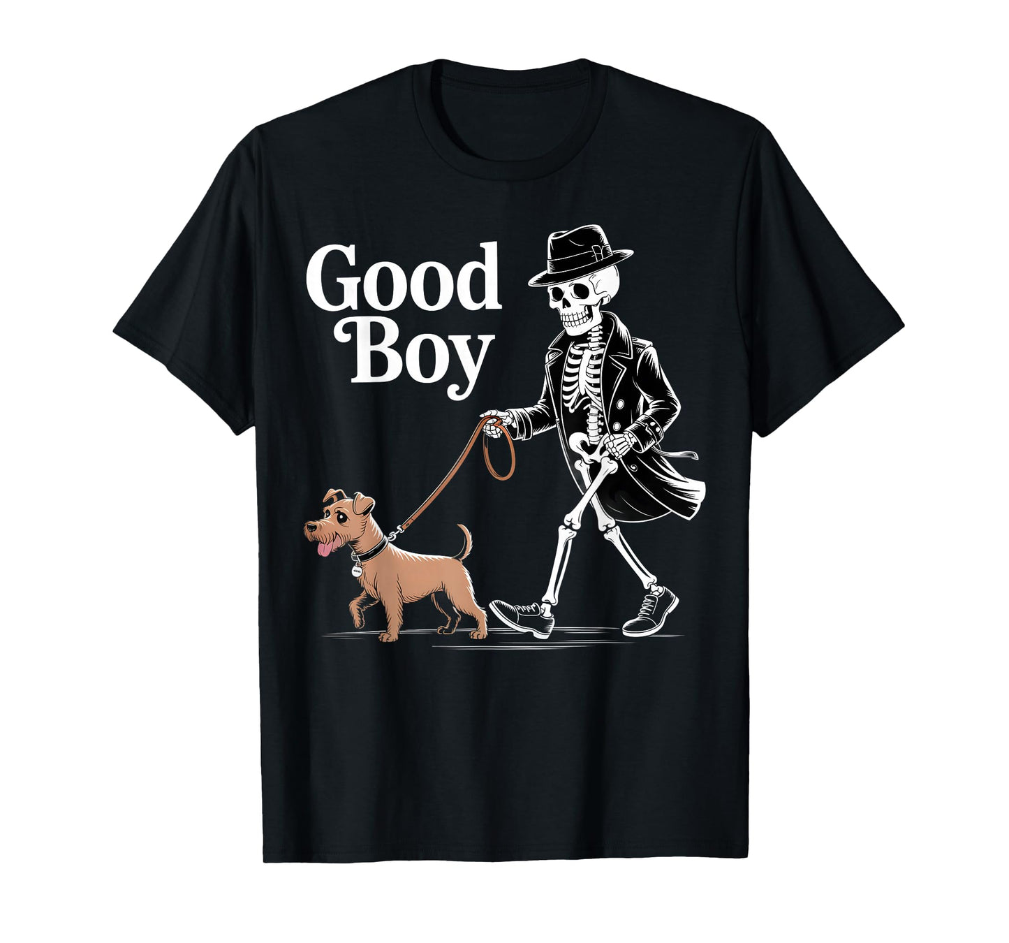 Good Boy Skeleton Dog Walker Funny Halloween Art T-Shirt