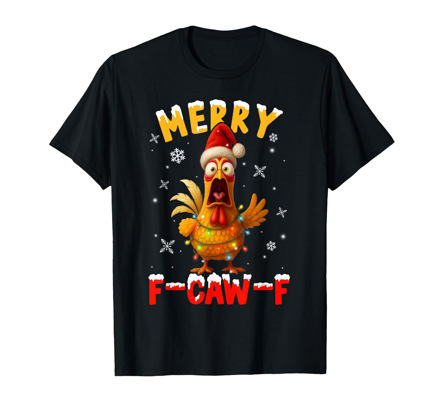 Merry F-Caw-F Chicken Christmas Snowflake Xmas Lights Pajama T-Shirt