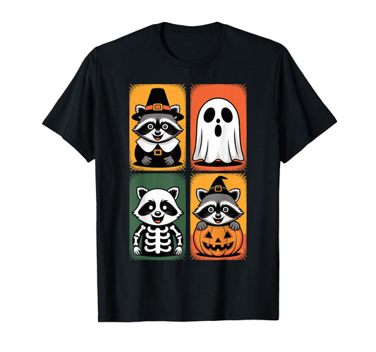 Cute Halloween Raccoon Ghost Skeleton Witch Pumpkin Costumes T-Shirt