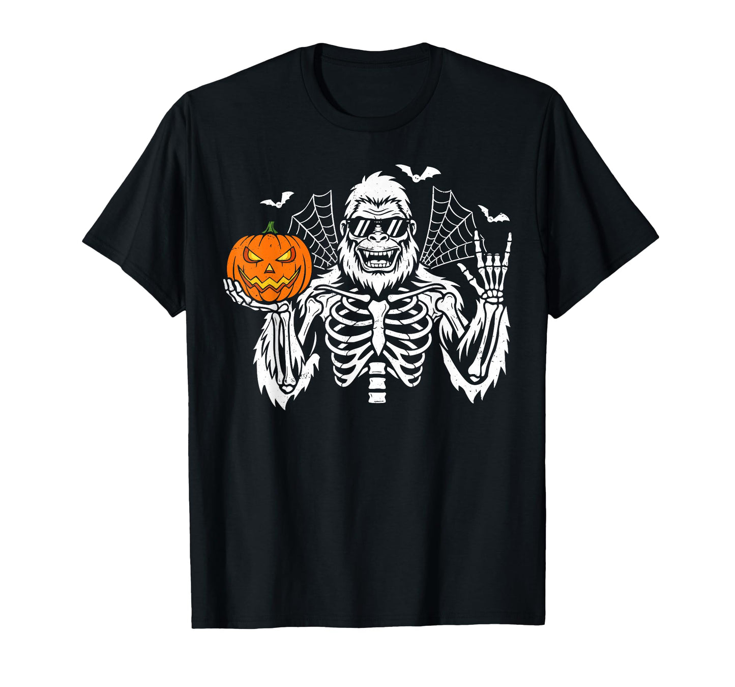 Halloween Spooky Bigfoot Jack O Lantern Skeleton Boys Men T-Shirt