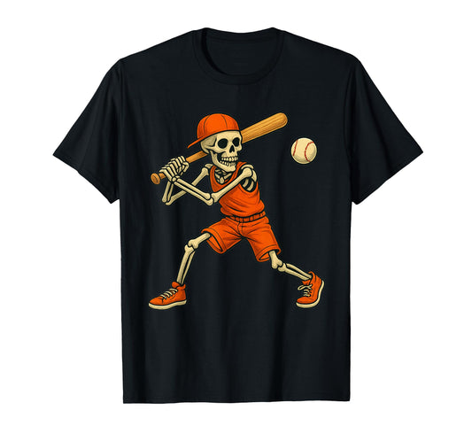 Baseball Skeleton Halloween Spooky Boys Baseball Player T-Shirt
