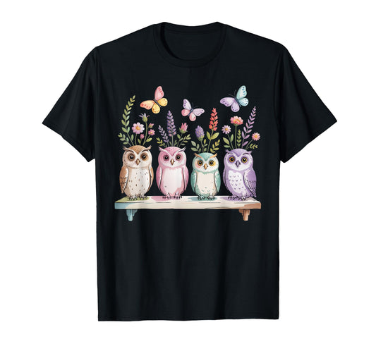 Cute Owl Lover Floral butterfly Nature Aesthetic Women Girls T-Shirt