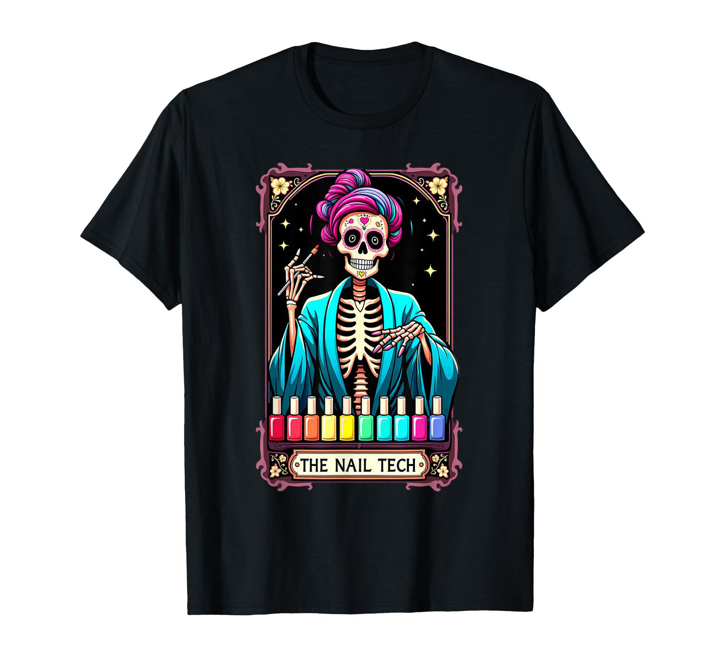 Tarot Card Nail Tech Skeleton Beautician Halloween T-Shirt