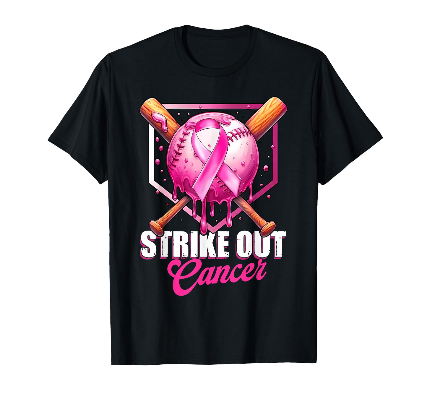 Strike Out Home Plate Baseball Ice Cream Drip Breast Cancer T-Shirt