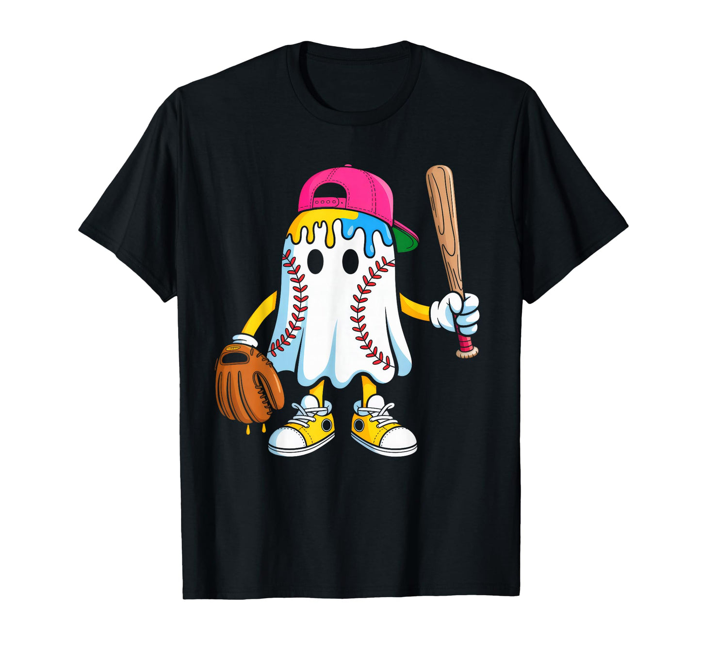 Ice Cream Drip Ghost Baseball Halloween Costume Boy Men Kids T-Shirt