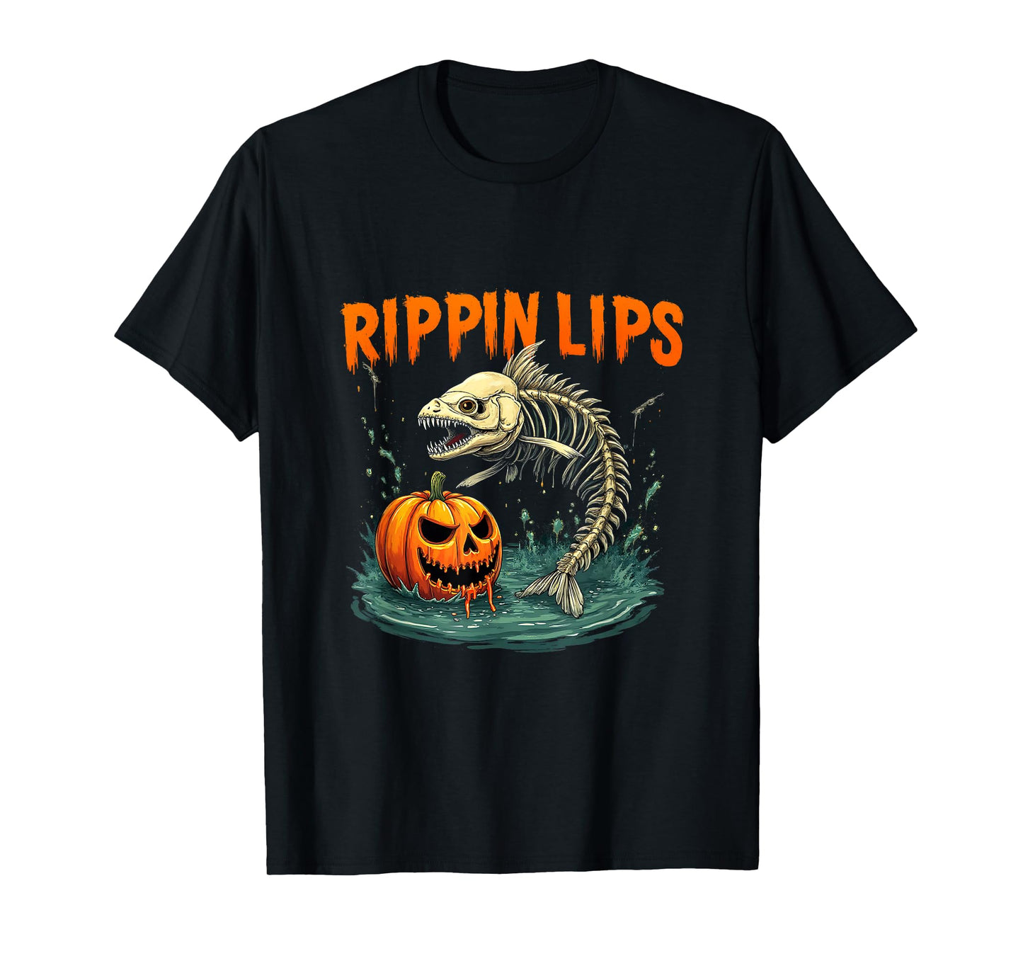 Skeleton Funny Retro Reel Scared Halloween Fishing Fisherman T-Shirt