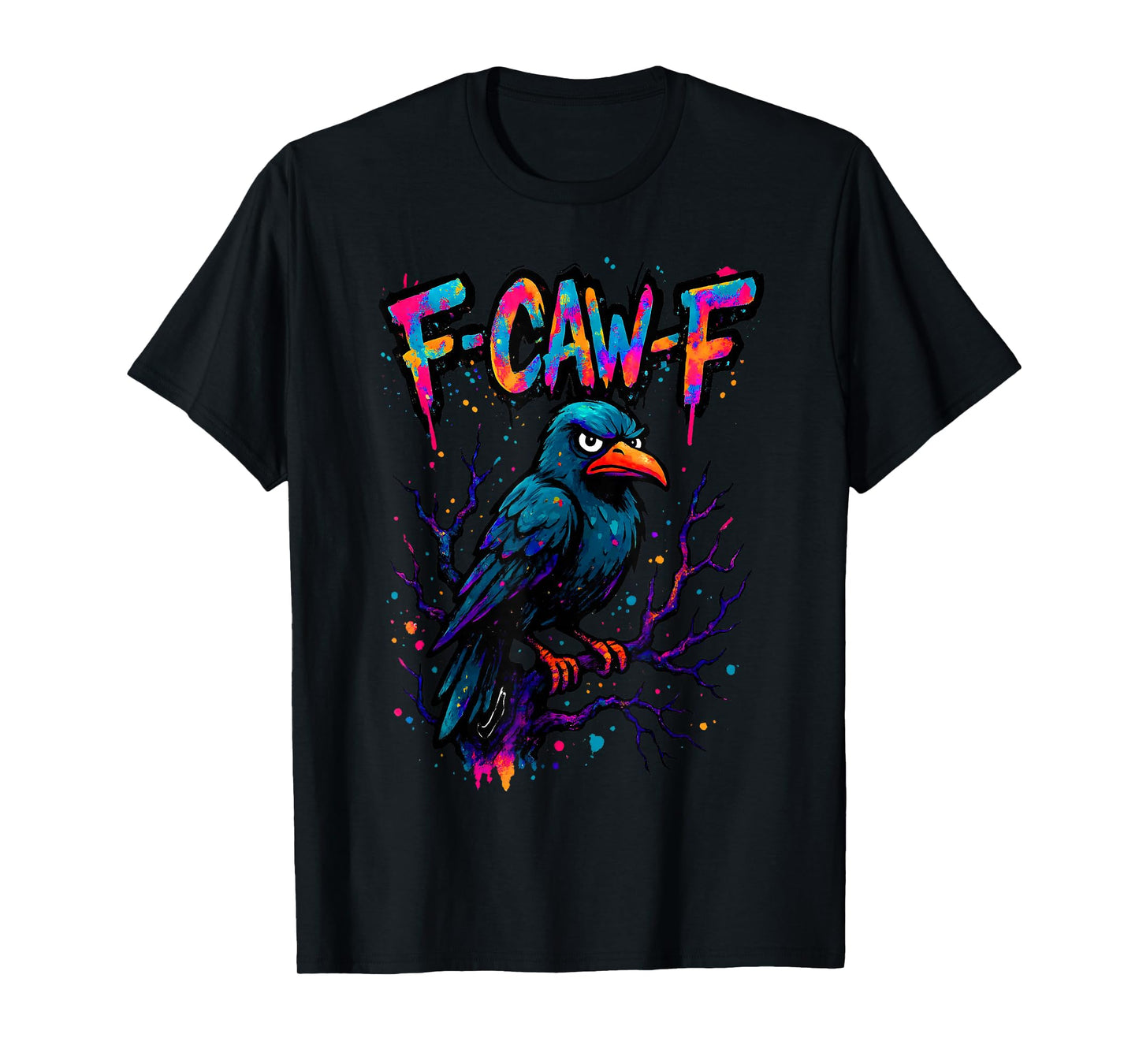 F-Caw-F Funny Raven Black Crow Spooky Season Halloween Retro T-Shirt
