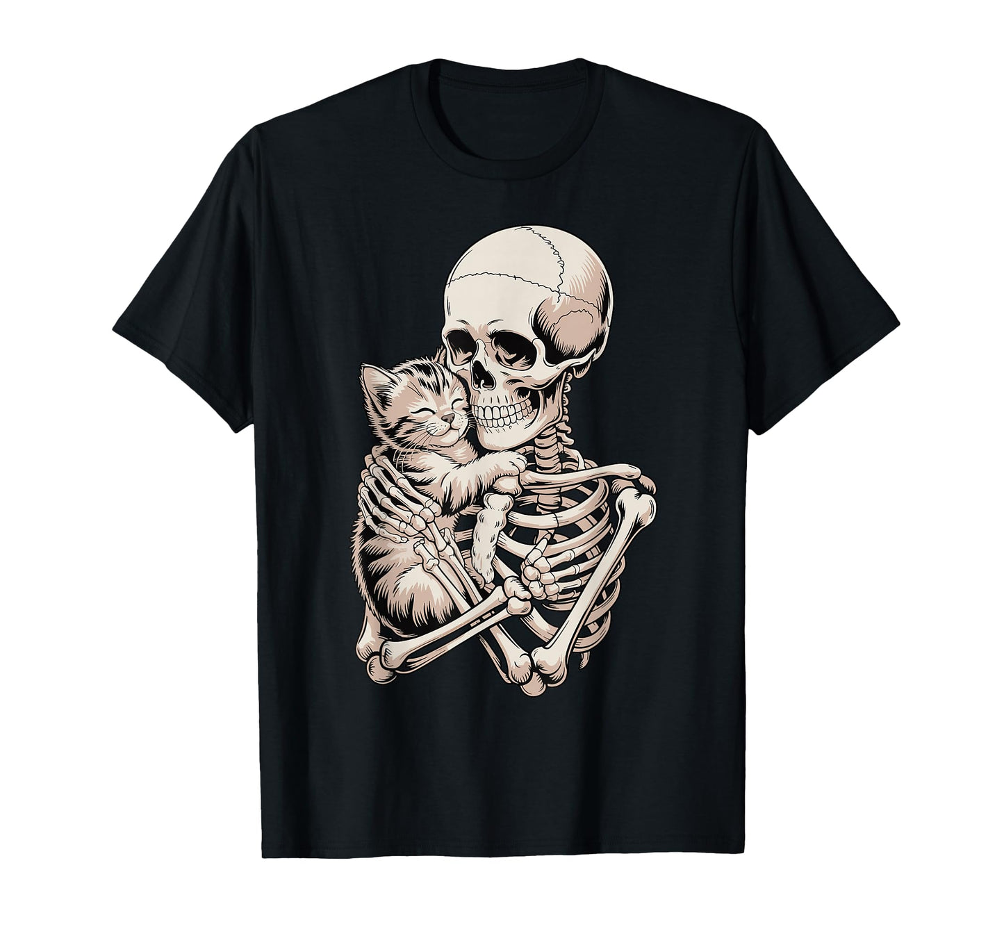 Skeleton Hugging Cat Gothic Pet Lover Design T-Shirt