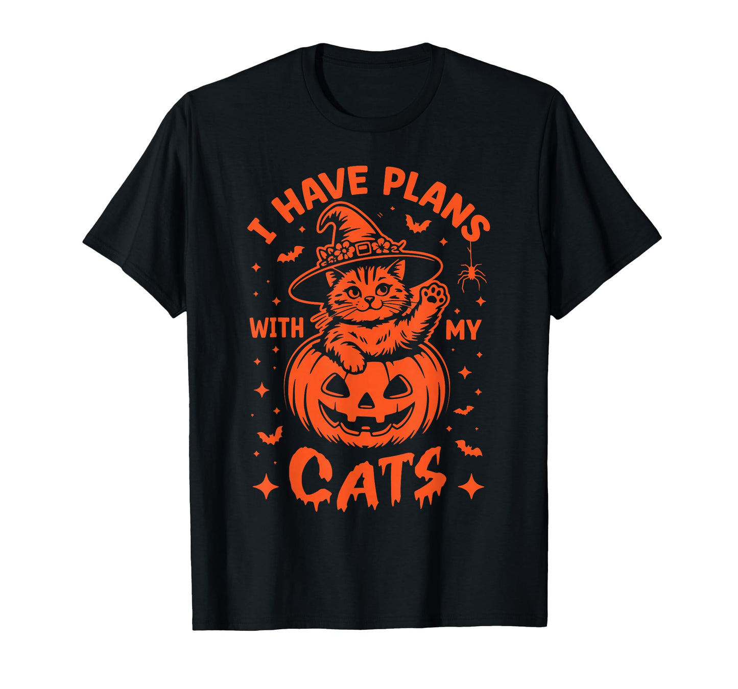 Sorry I Have Plans with My Cats Pumpkin Halloween Cat Witch T-Shirt