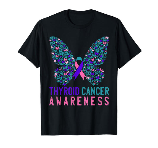 Butterfly Thyroid Cancer Awareness Month Ribbon Gift Support T-Shirt