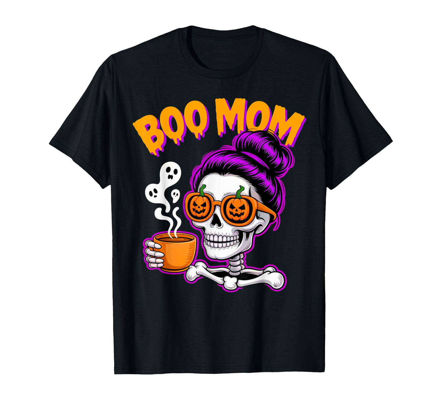 Boo Mom Halloween Costume Skeleton Messy Bun Mother Coffee T-Shirt