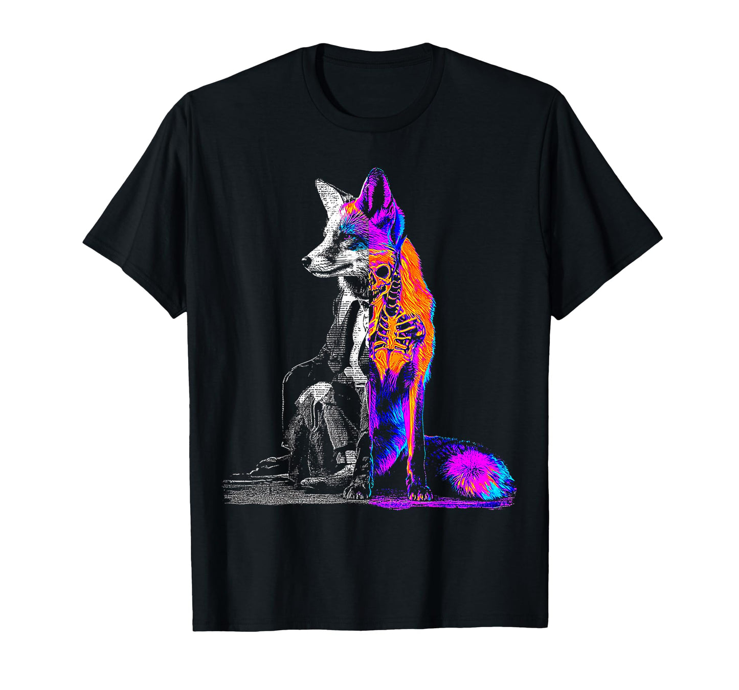 Halloween Fox Skeleton Drawing Animal Graphic Halloween T-Shirt