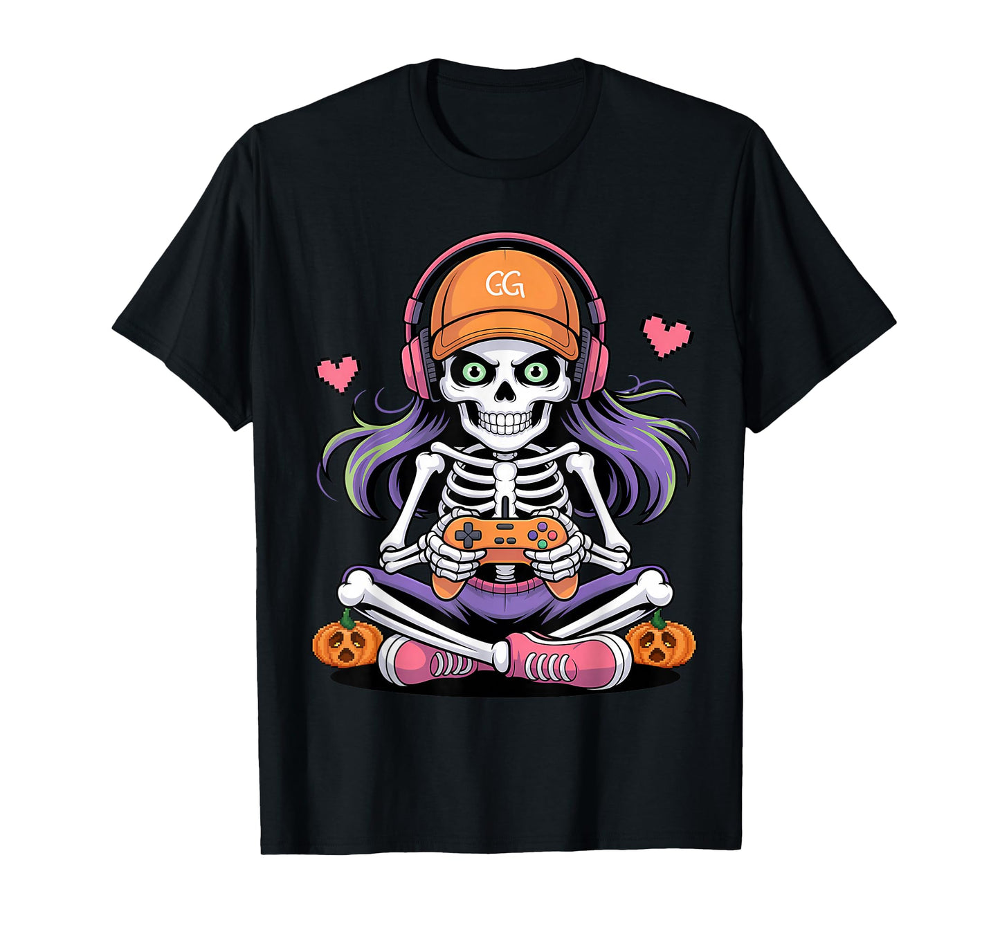 Skeleton Gamer Headphone Funny Halloween Gaming Boys Kids T-Shirt