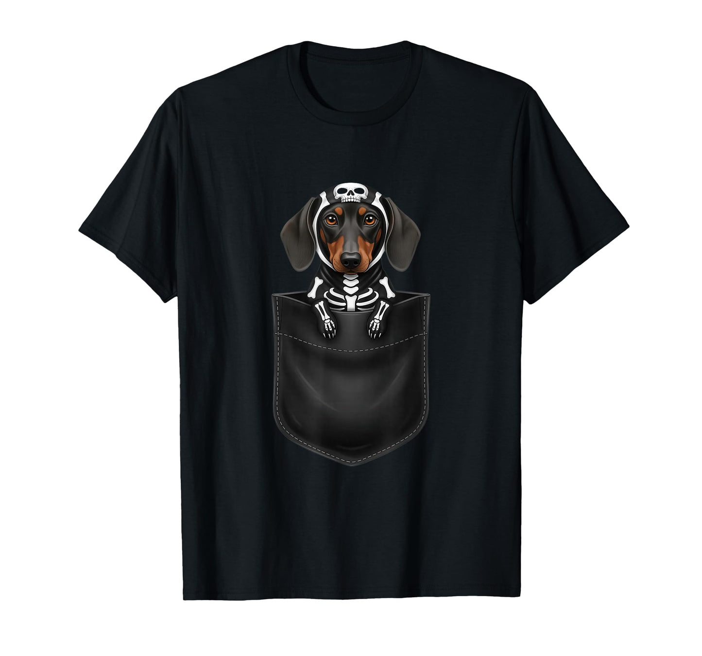 Funny Dachshund Pocket Skeleton Costume Halloween T-Shirt