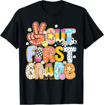 Peace Out First Grade Cute Groovy Last Day of 1st Grade T-Shirt