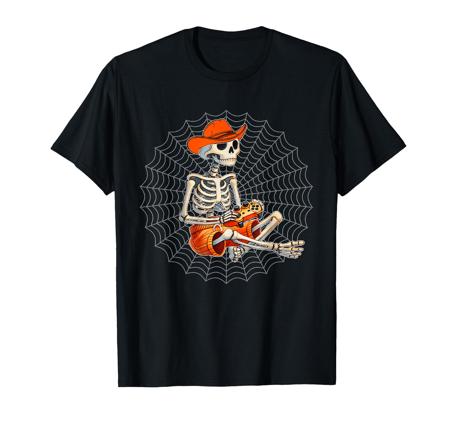 Skeleton Gamer in Cowboy Hat with Video Game Controller T-Shirt